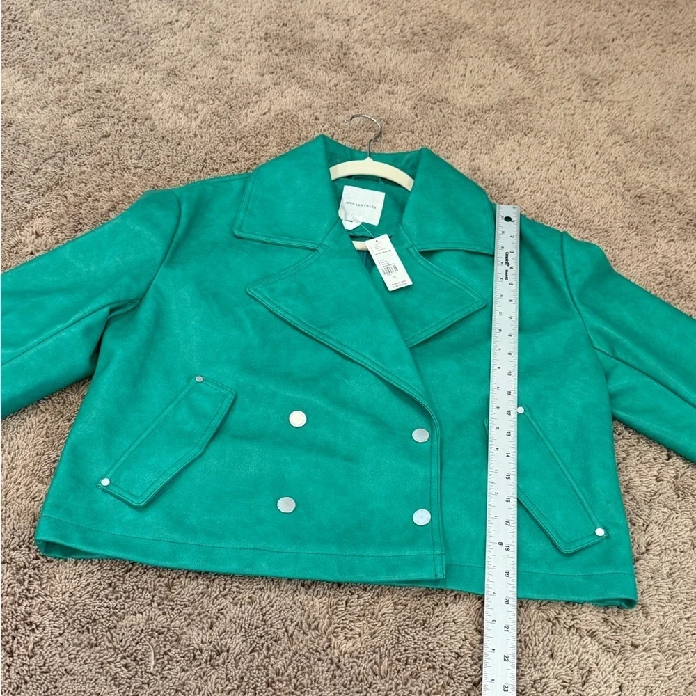 NWT new medium Anthropologie avec les fillies faux leather peacoat jacket green